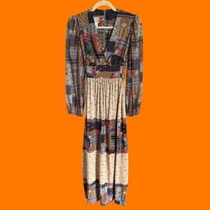 70's vintage bohemian floral patchwork prairie gypsy boho maxi dress SMALL